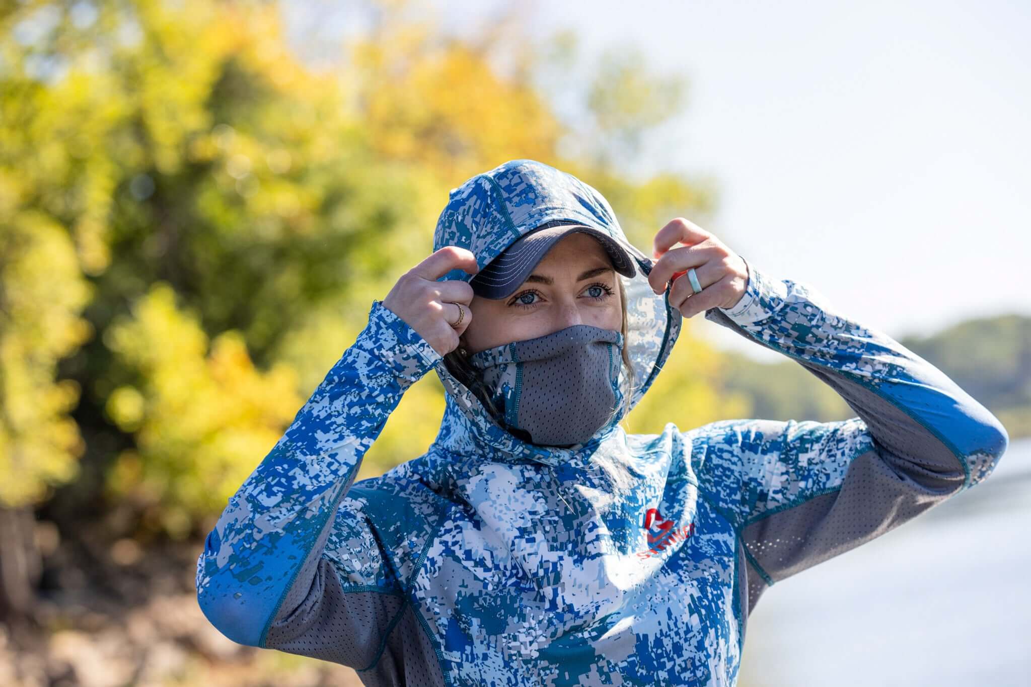 Men's Fishing Hoodie Shirts UV Protection Long Sleeve Fishing Shirts With  Neck Gaiter Moisture Wicking Mask Fishing Tops