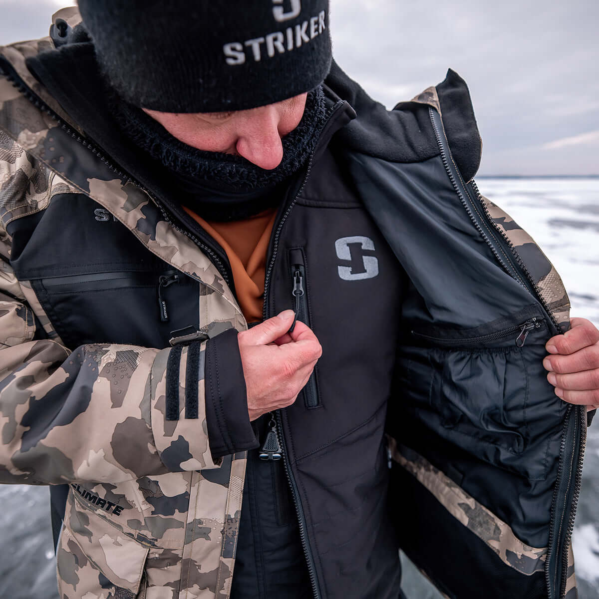 Striker ice men's climate insulated waterproof ice fishing jacket with sureflote online