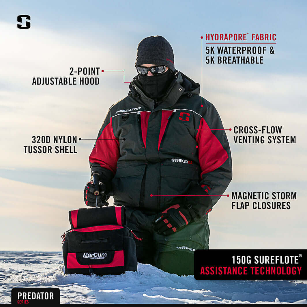 Striker Men's Predator Ice Fishing Jacket, Small, Charcoal/Red