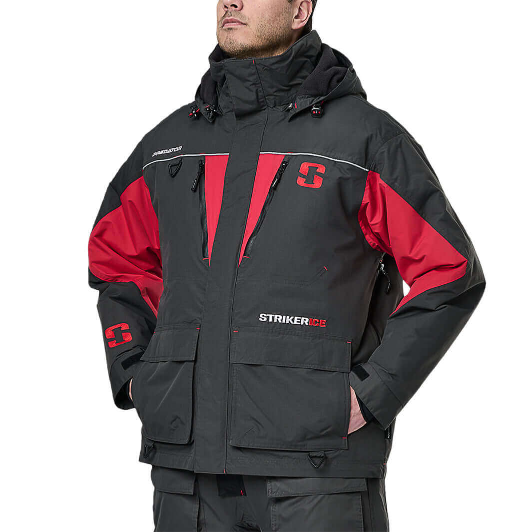 Striker Men's Predator Ice Fishing Jacket, Small, Charcoal/Red