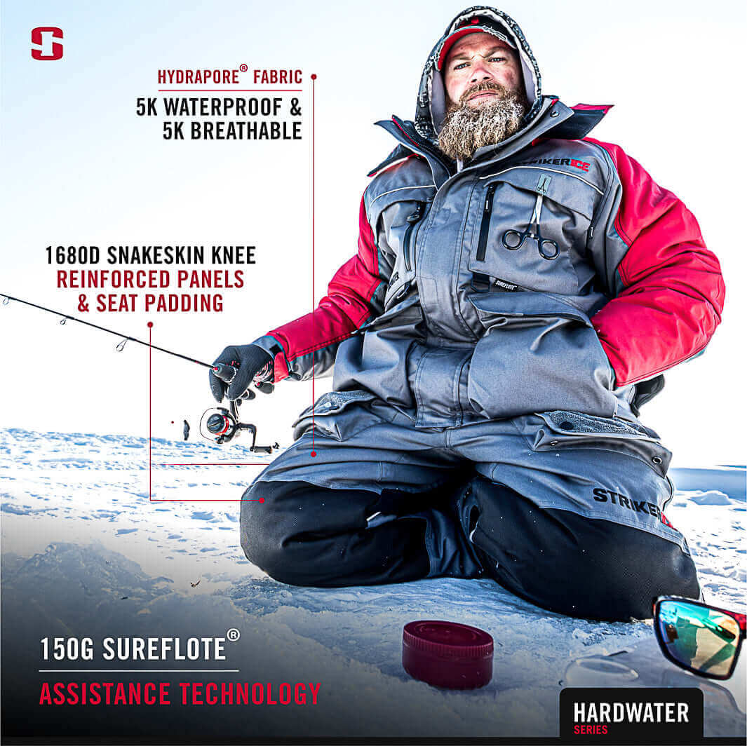 Striker Men's Hardwater Durable Windproof Water-Resistant Insulated Outdoor  Ice Fishing Jacket with Sureflote Flotation Technology, Gray/Black, Small  at  Men's Clothing store