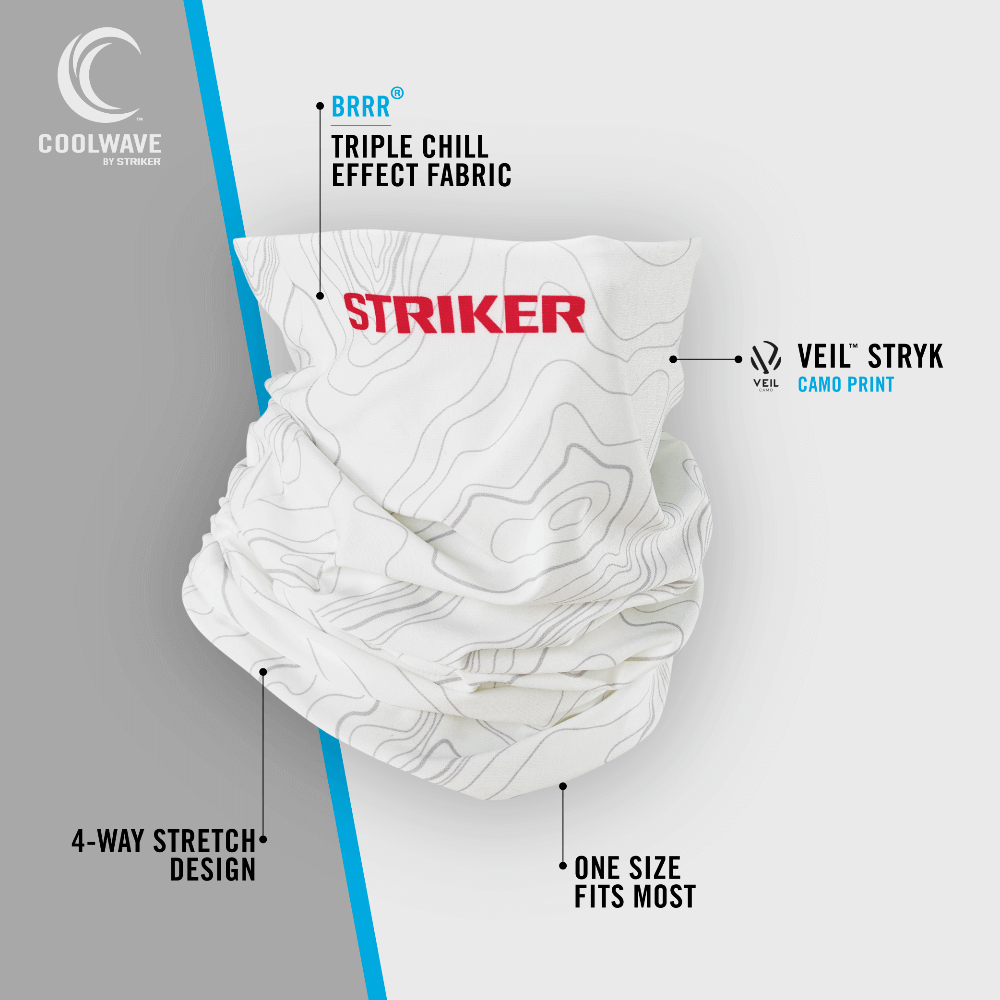 Striker CoolWave Stretch Fit Brrr Gaiter Features Infographic with Product Image